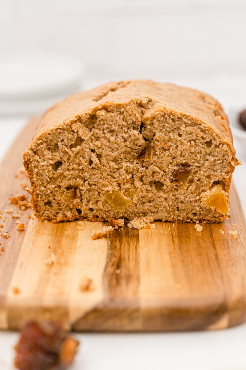 whole wheat healthy banana bread loaf cut in half