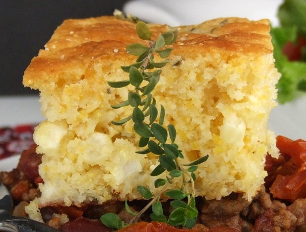 brown butter cornbread slice with fresh thyme