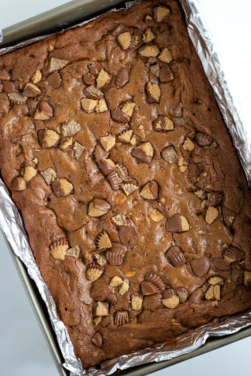 pan of Peanut Butter Cup Brownies