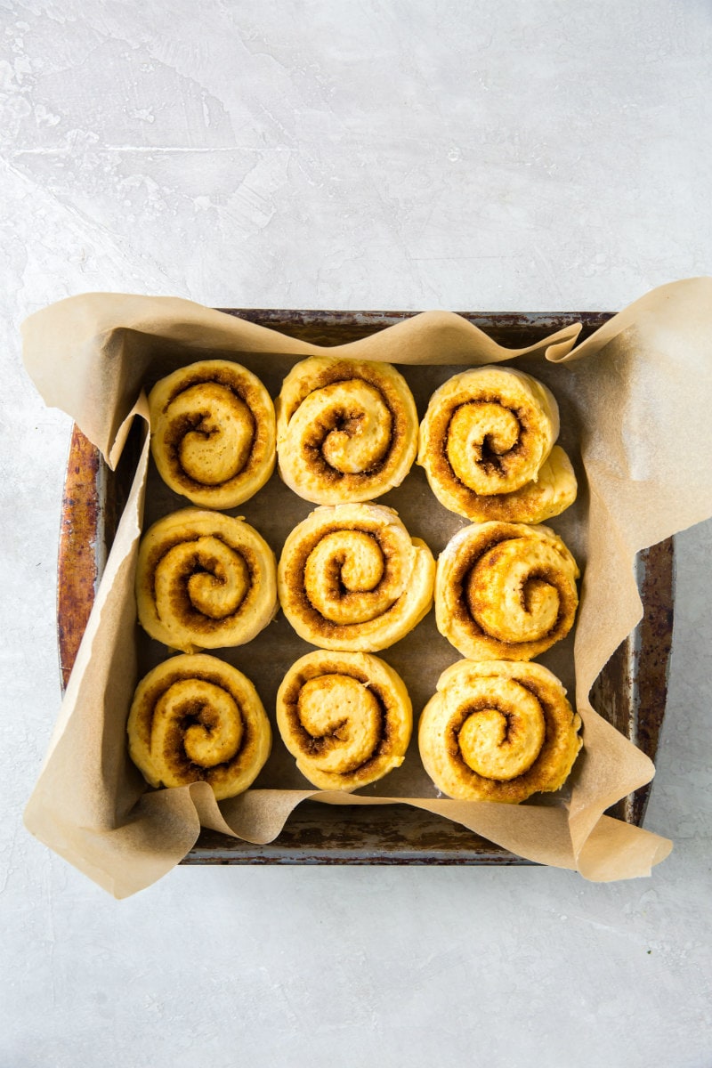 Amish Pumpkin Cinnamon Rolls ready for rising