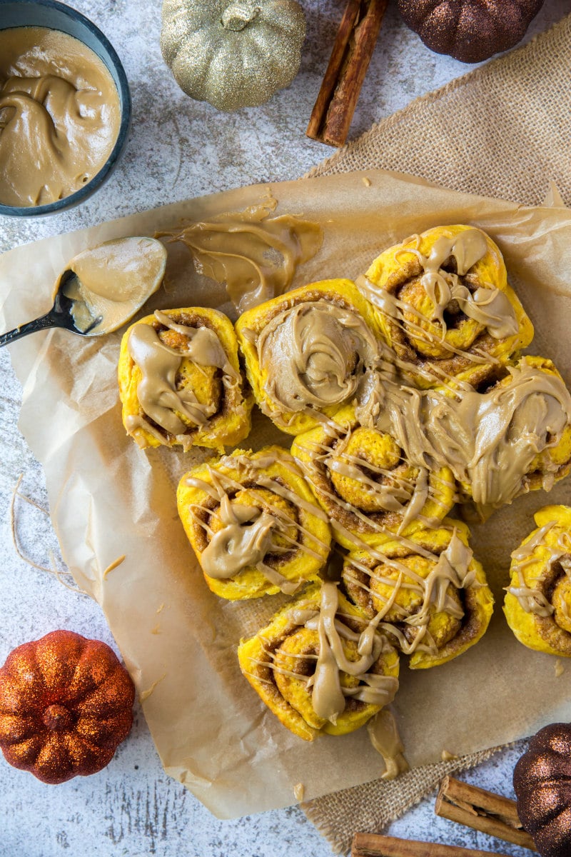 Amish Pumpkin Cinnamon Rolls with Caramel Icing