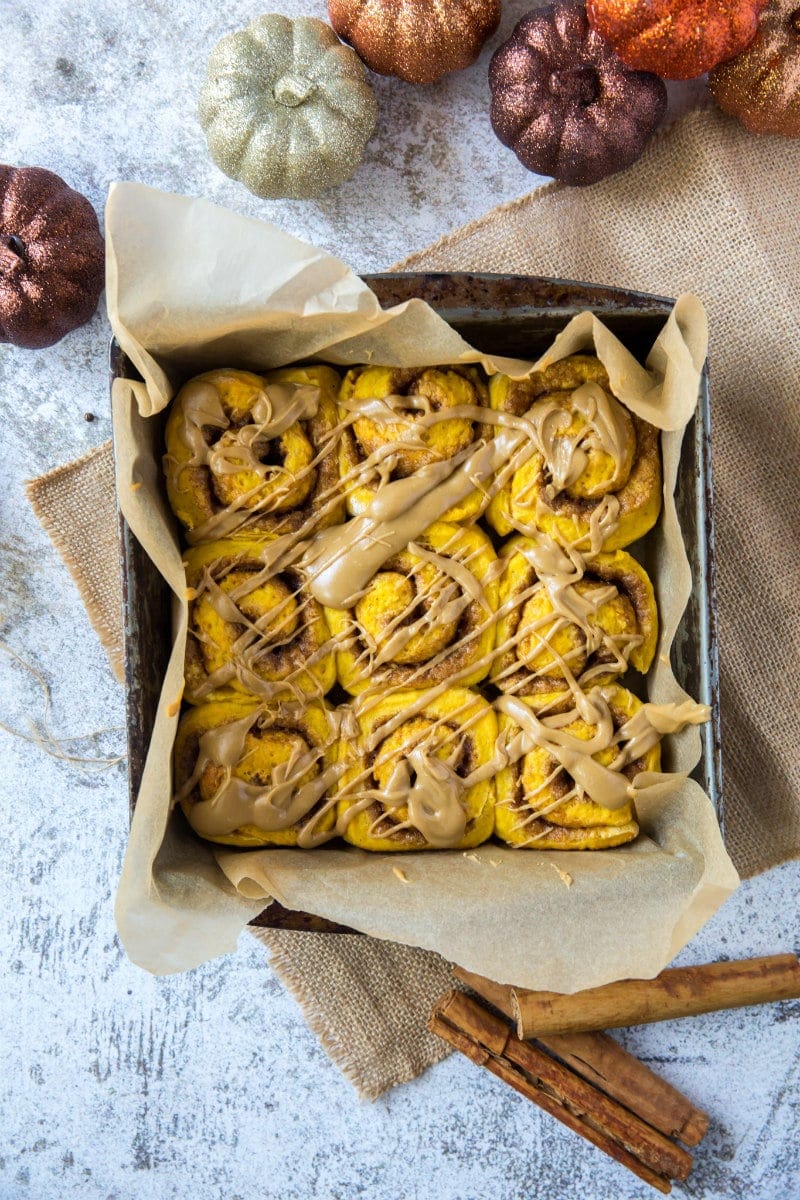 Amish Pumpkin Cinnamon Rolls with Caramel Icing