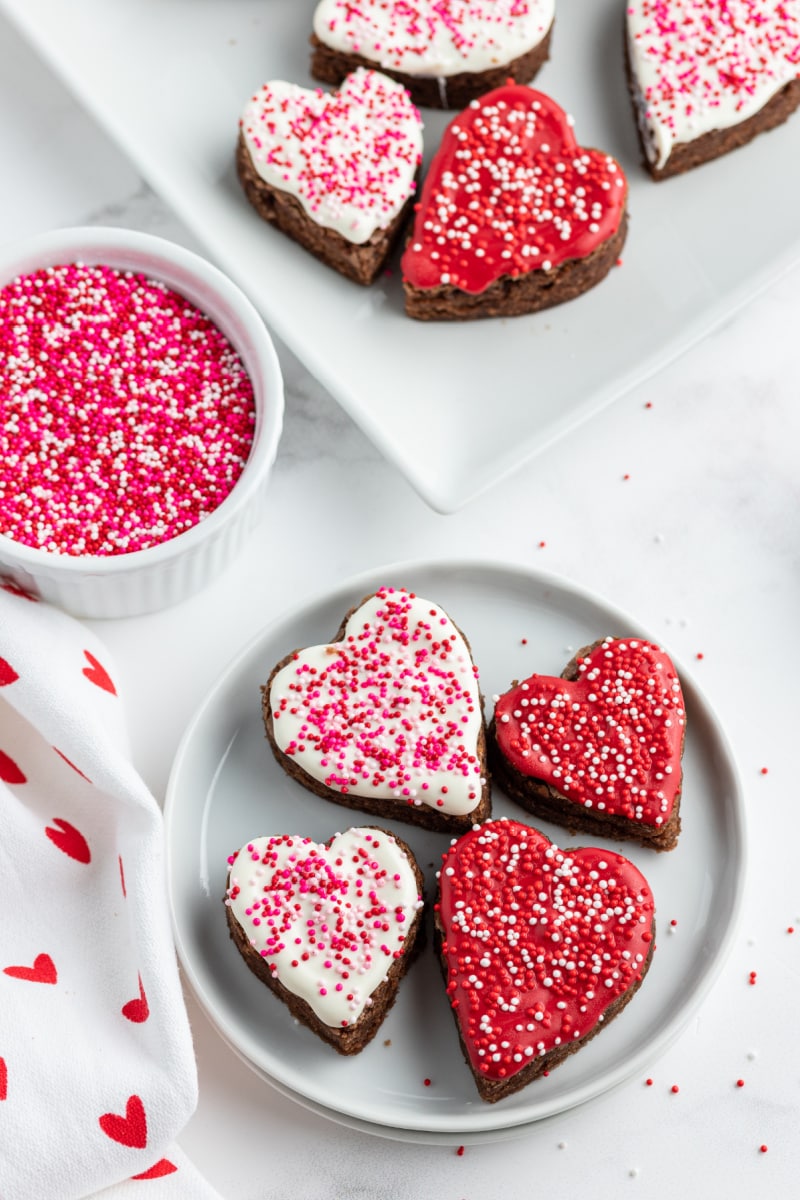 heart brownies on a plate