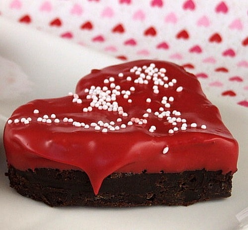 Brownie dipped in red chocolate