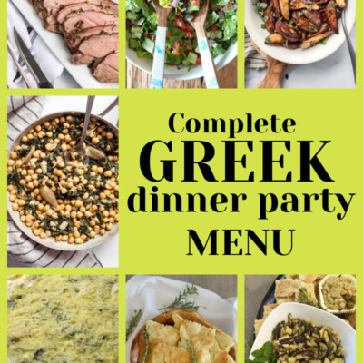 greek dinner party menu collage