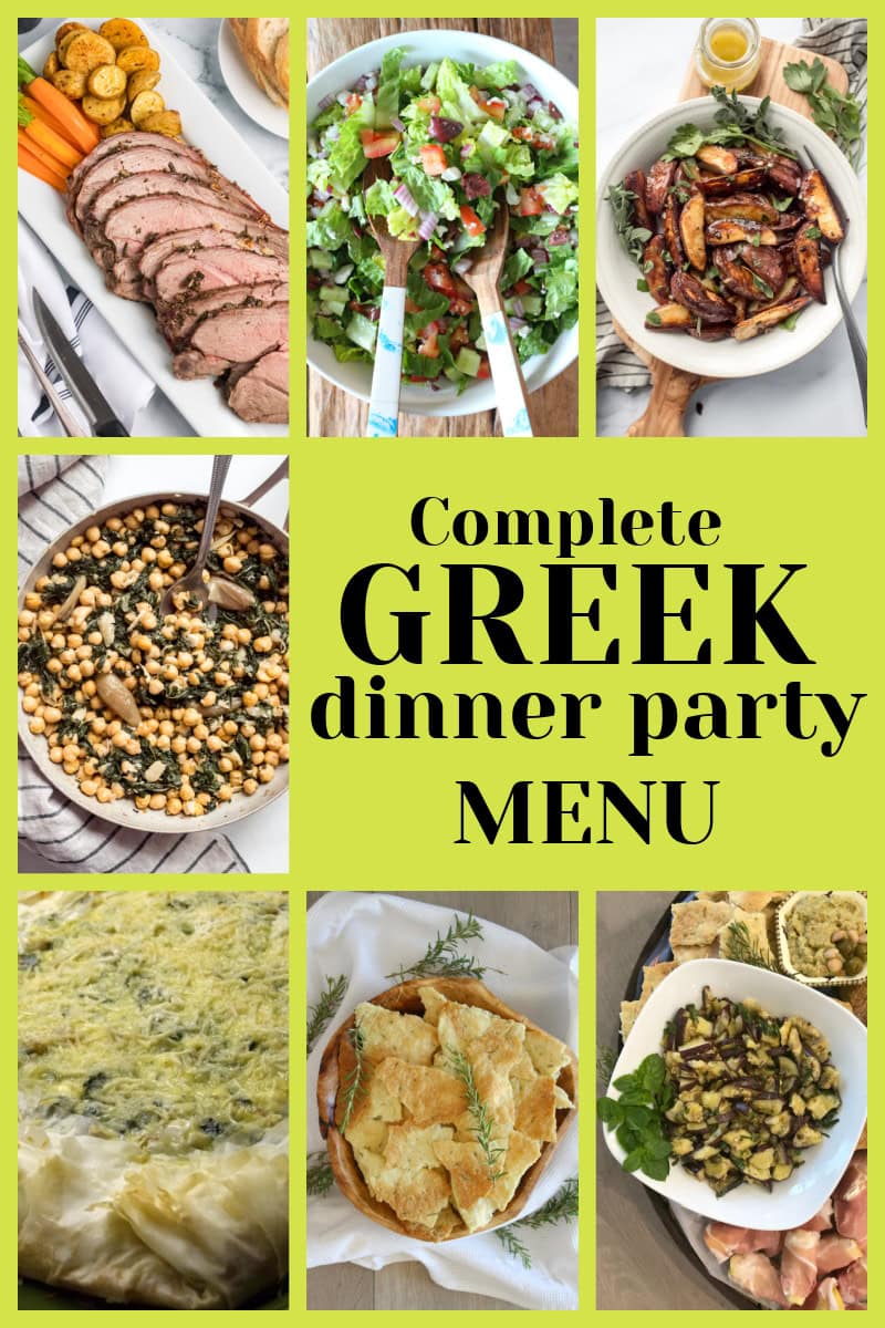 greek dinner party menu collage