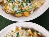 Butternut Squash Rosemary and Blue Cheese Risotto on white plates