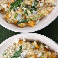 Butternut Squash Rosemary and Blue Cheese Risotto on white plates