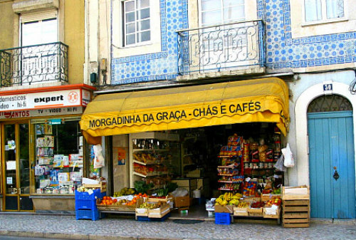 Colorful building tiles in Lisbon, Portugal