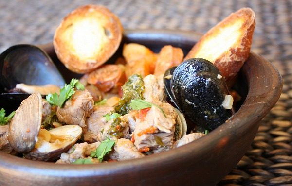 Portuguese Dinner Party Menu from RecipeGirl.com #portuguese #dinner #party #entertaining #menu #RecipeGirl Pork Stew with Clams for a Portuguese Dinner Party Menu