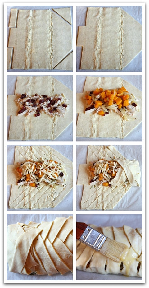 collage of showing how to assemble a strudel