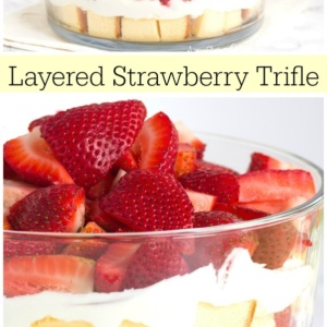 pinterest collage image for layered strawberry trifle