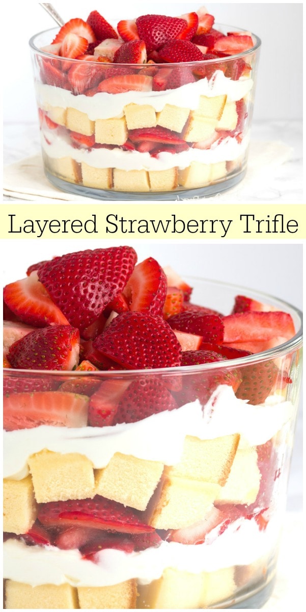 pinterest collage image for layered strawberry trifle