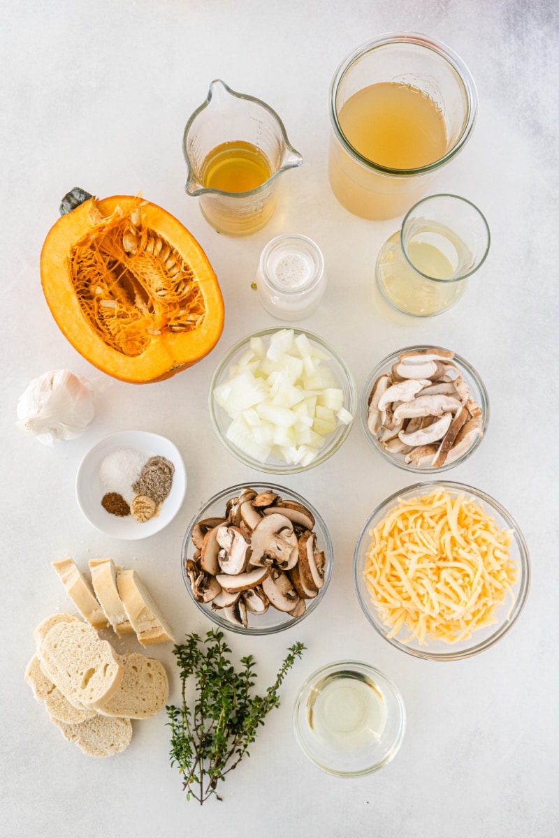 ingredients displayed for making roasted pumpkin bisque