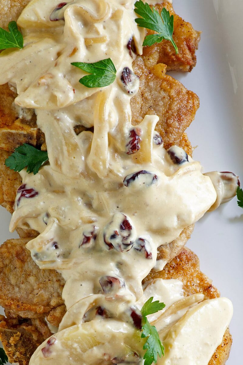 Pork Chops with Creamy Apple Cranberry Sauce