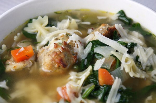 Bowl of Italian Wedding Soup with Parmesan