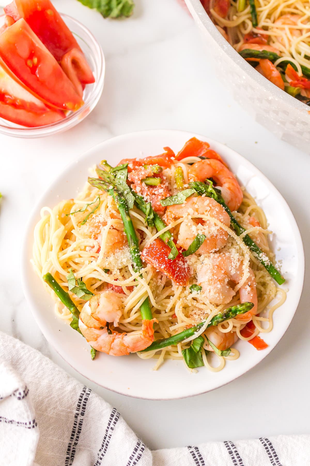 angel hair pasta with shrimp on plate