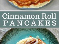 pinterest collage image for cinnamon roll pancakes