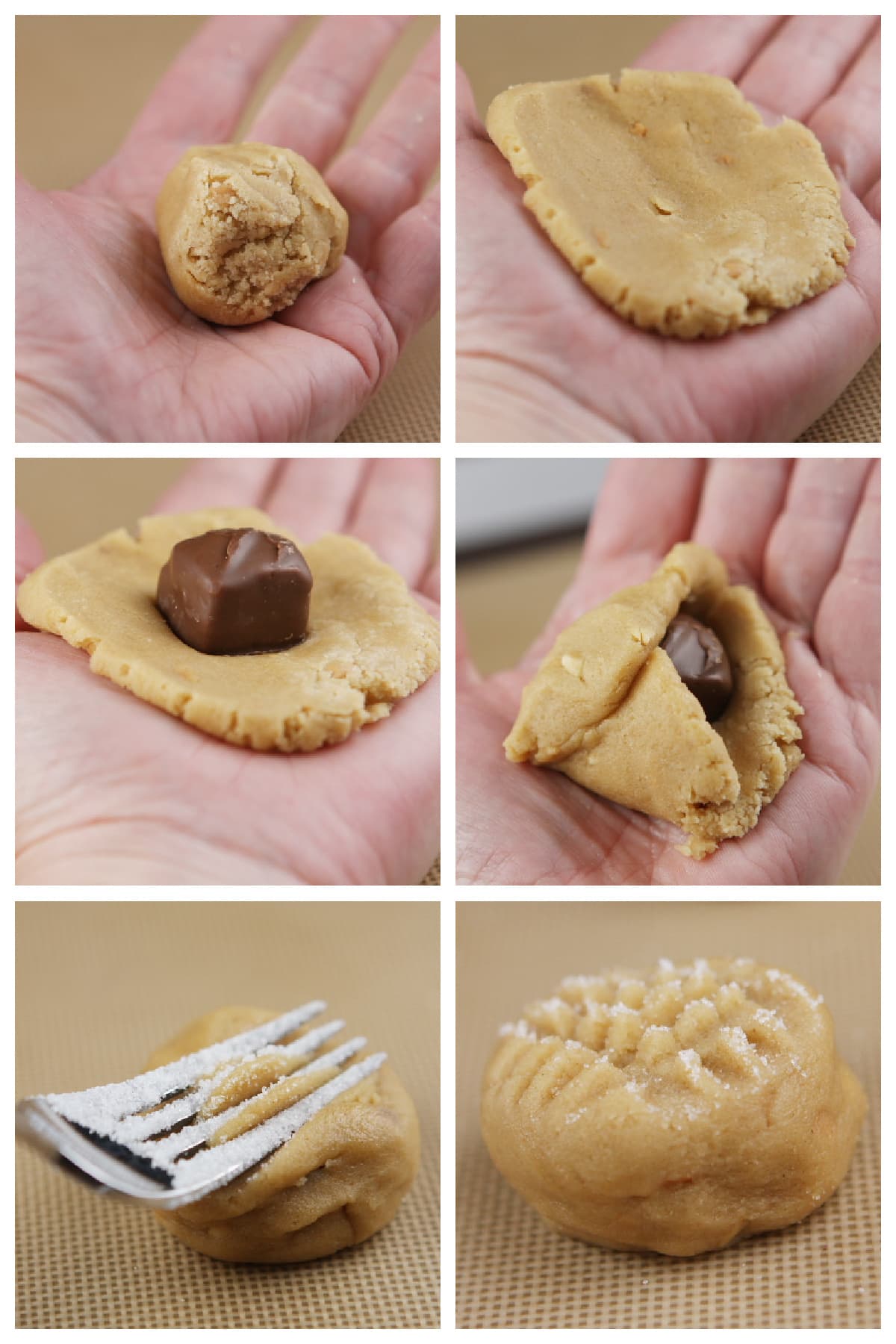 collage of how to make snickers bar cookies