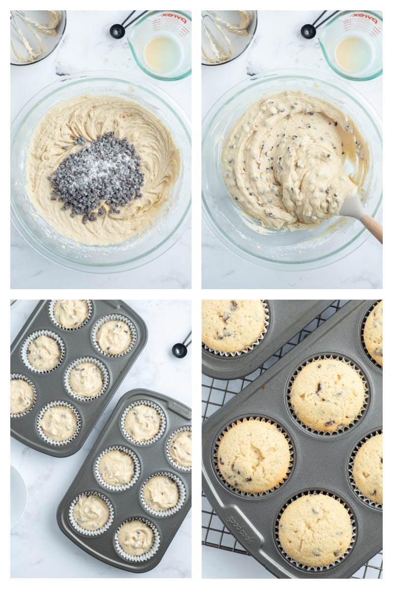 four photos showing how to make irish cream cupcakes