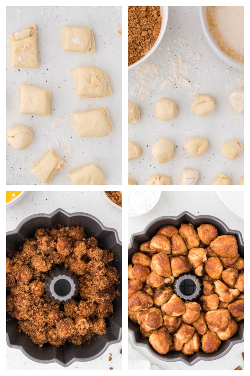 four photos showing how to make monkey bread
