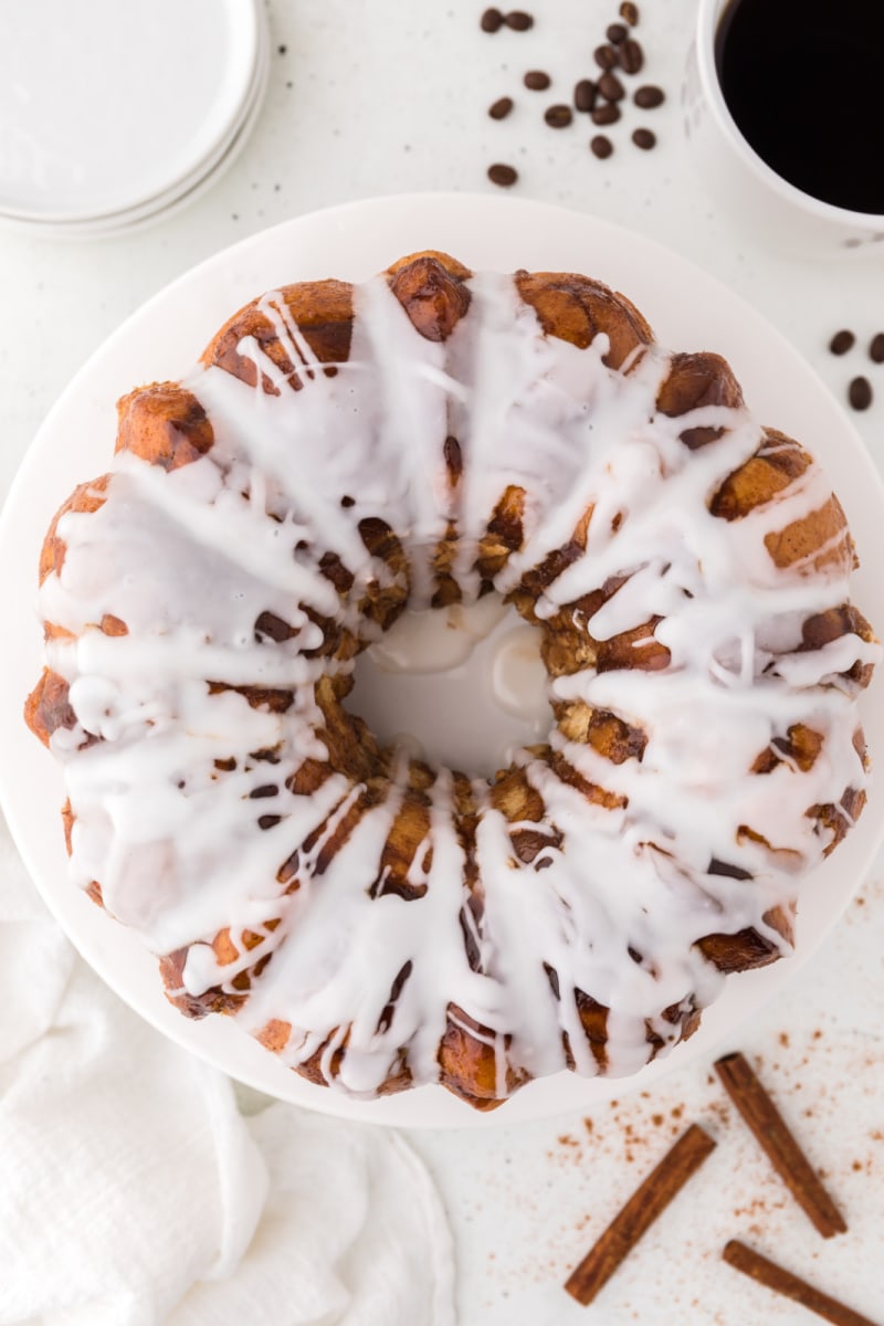 overhead shot of iced monkey bread