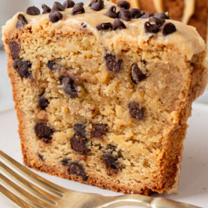slice of peanut butter pound cake with chocolate chips