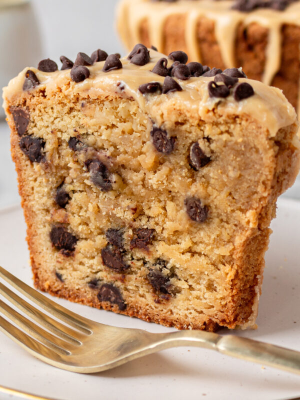 slice of peanut butter pound cake with chocolate chips