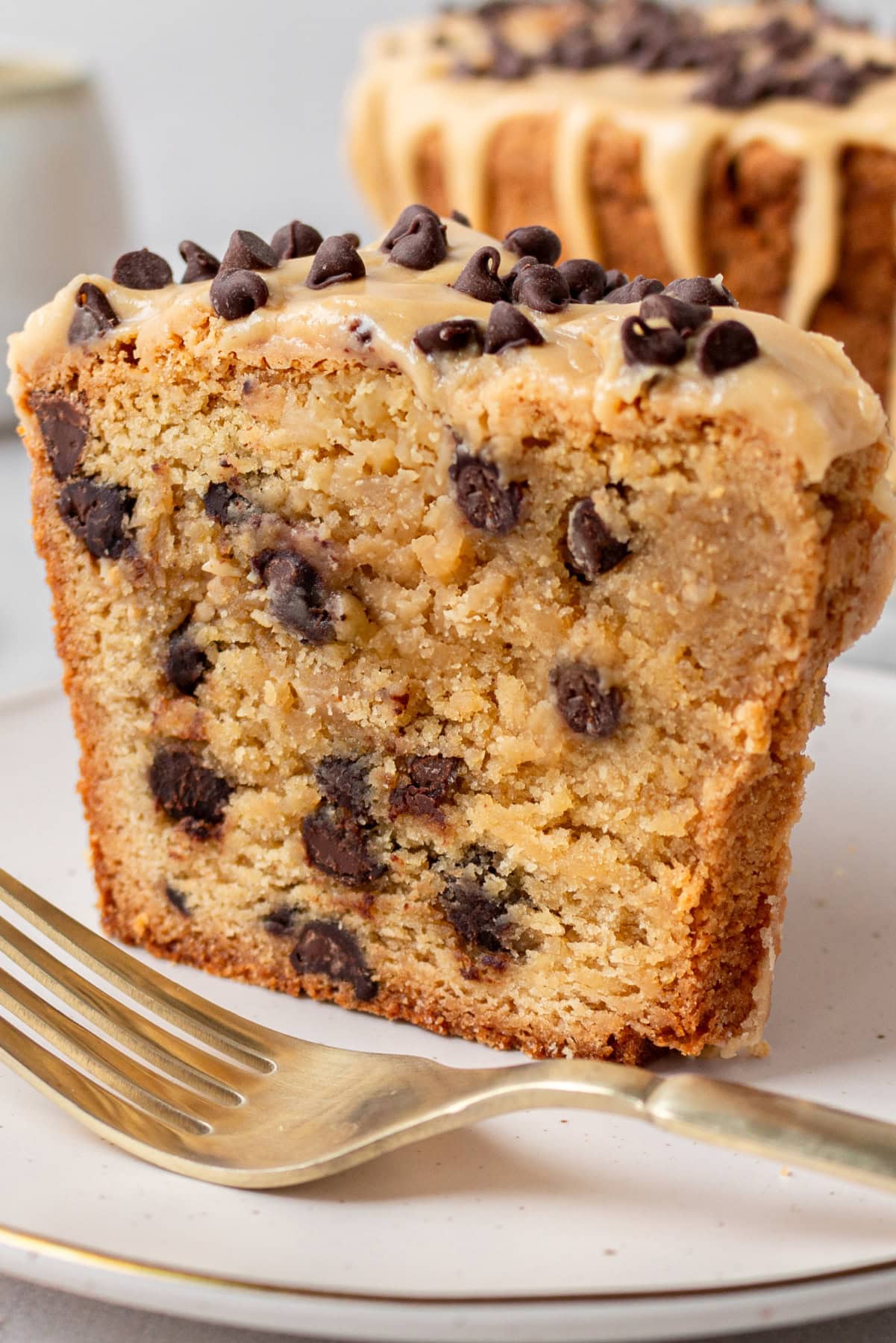 slice of peanut butter pound cake with chocolate chips