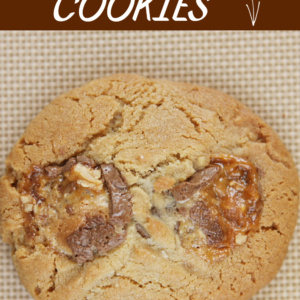 pinterest image for snickers bar cookies