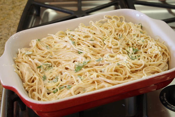 Baked Lemon Spaghetti 13 pasta in casserole dish