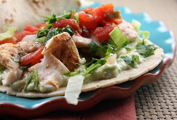 close up of a broiled fish taco