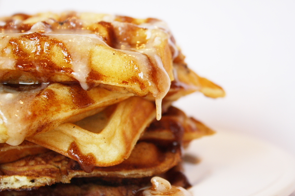 Cinnamon Roll Waffles with Cream Cheese Glaze