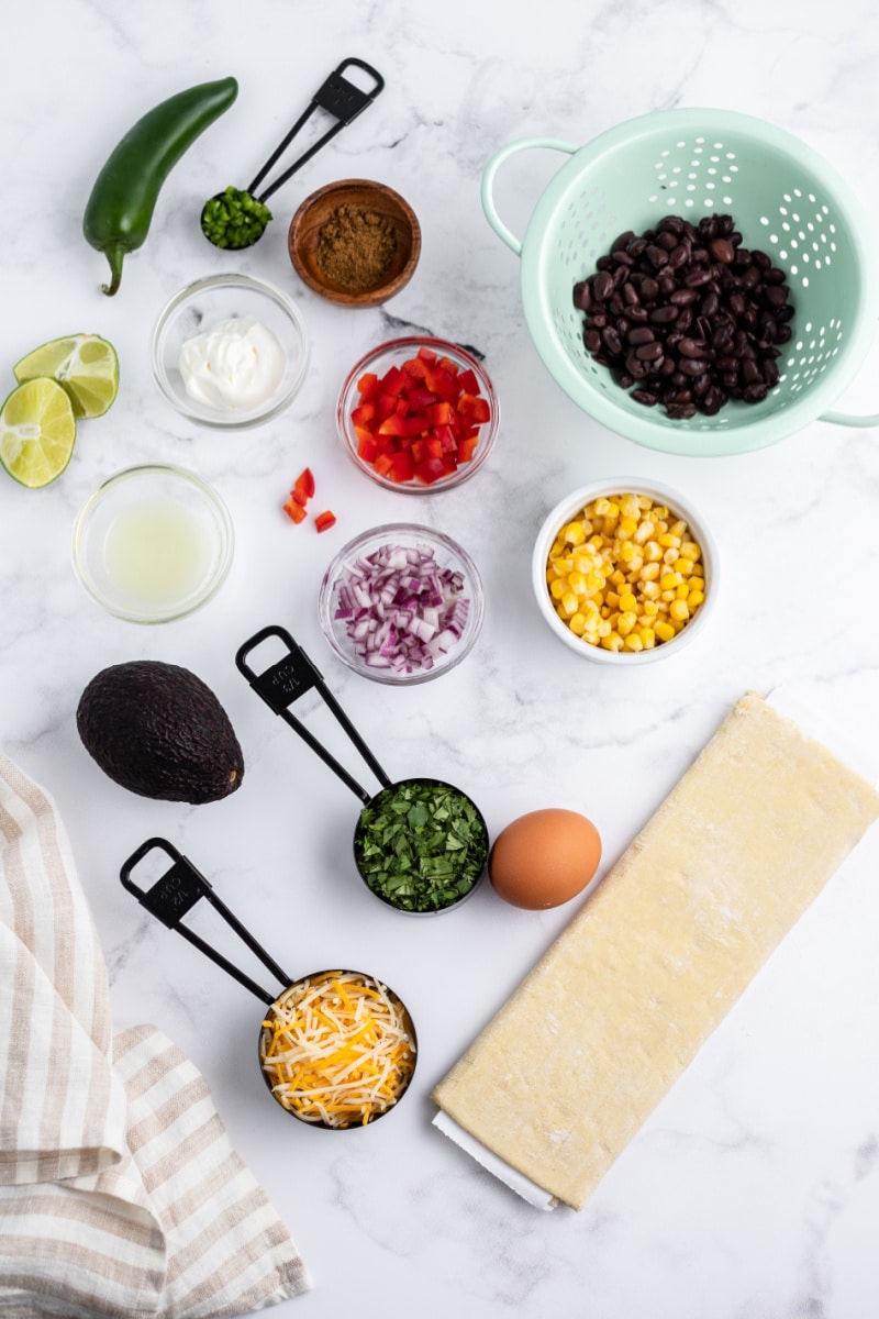 ingredients displayed for making southwestern bruschetta bites