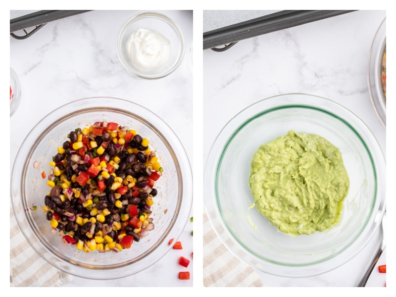 bowl of salsa and bowl of guacamole