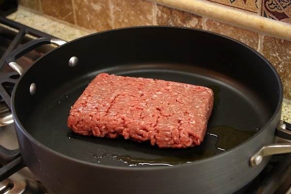 ground beef in a skillet