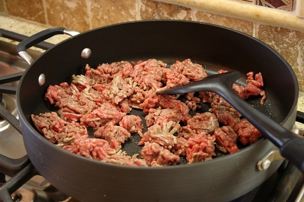cooking ground beef in a skillet