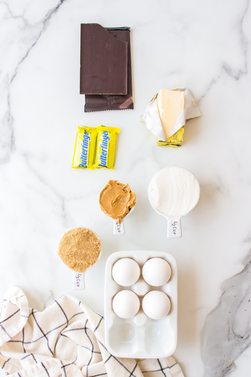 ingredients displayed for making butterfinger brownies