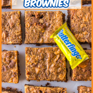 pinterest image for butterfinger brownies