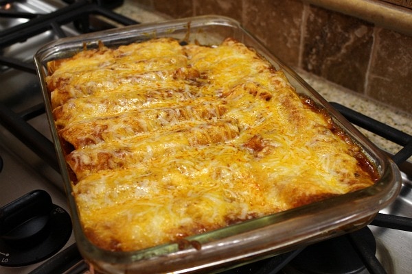 baked beef enchiladas just out of the oven