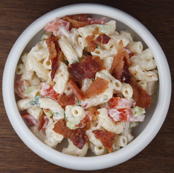 Bacon and Macaroni Salad Bacon and Macaroni Salad in bowl