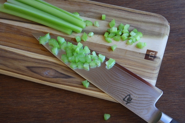 chopped celery chopped celery on board