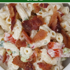 pinterest image for bacon and macaroni salad