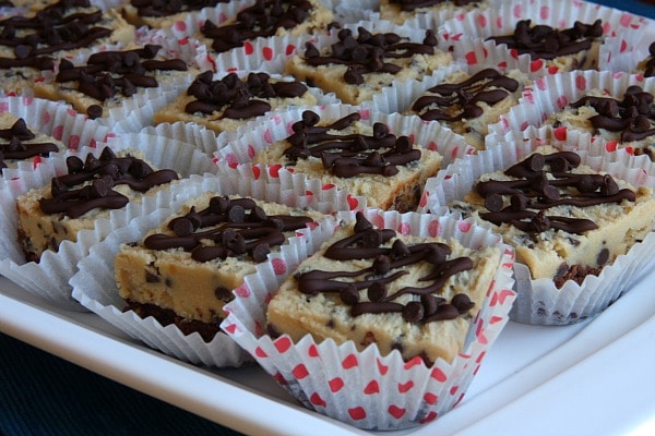 Chocolate Chip Cookie Dough Brownies in serving wrappers
