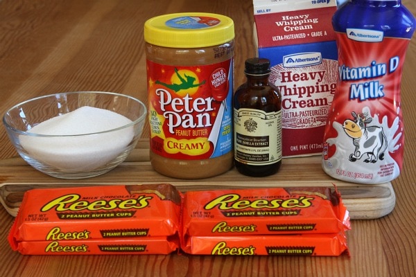 Ingredients needed for Peanut Butter Cup Ice Cream