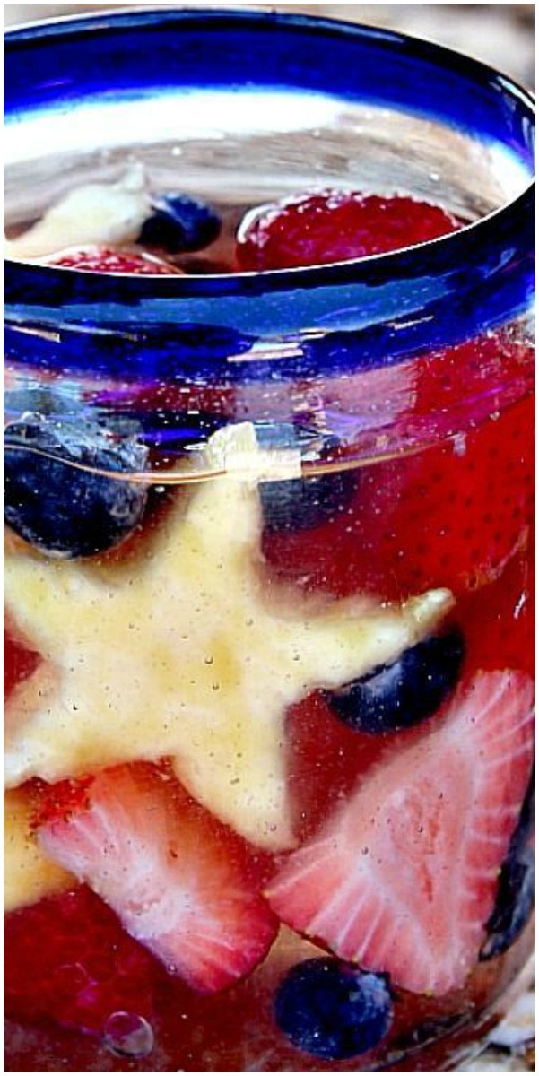 Red White and Blue Sangria in a glass