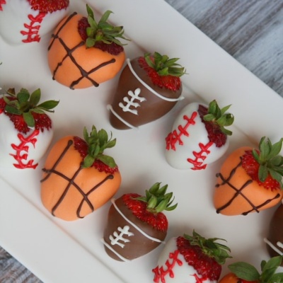 Sports Dipped Strawberries on a platter