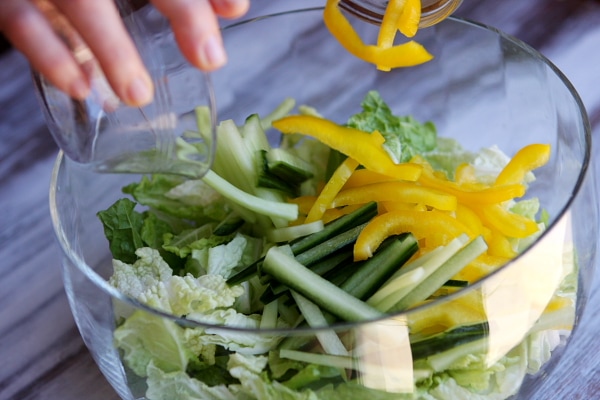 Thai Summer Salad recipe from RecipeGirl.com Adding peppers to Thai Summer Salad