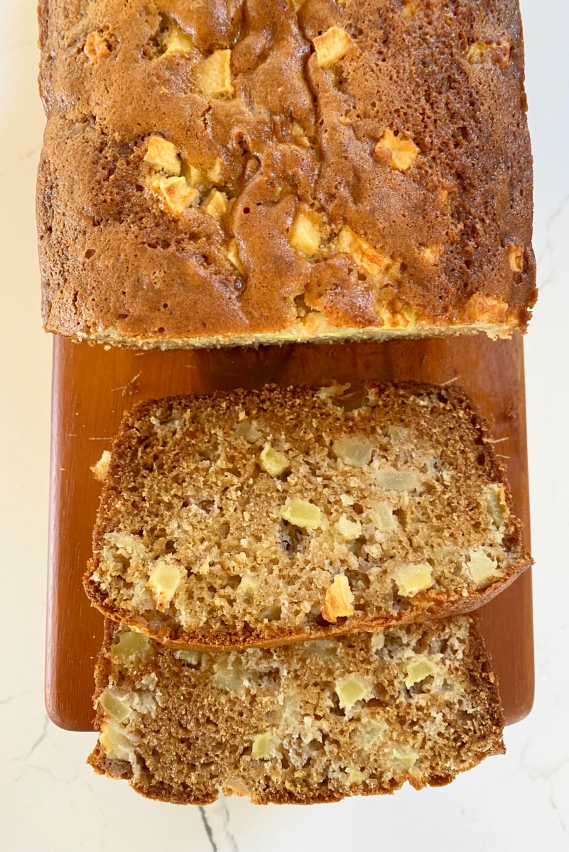 loaf of apple cider bread sliced open