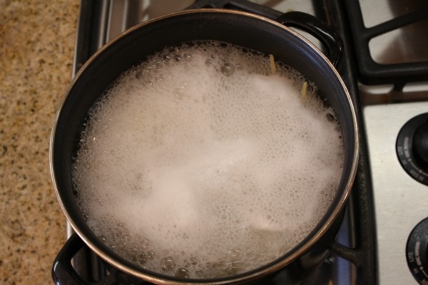 pasta boiling in water in a pot